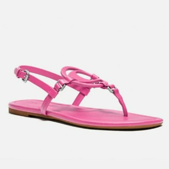 COACH Jeri Hot Pink‎ Leather Thong Sandals Size 8.5 - Picture 2 of 12